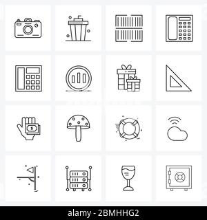 Pixel Perfect Set of 16 Vector Line Icons such as bar, office, qr, phone, pct. Vector Illustration Stock Vector
