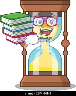 A diligent student in chronometer mascot design concept with books Stock Vector