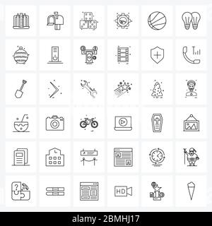 Universal Symbols of 36 Modern Line Icons of ball, gear, games, setting, gear Vector Illustration Stock Vector