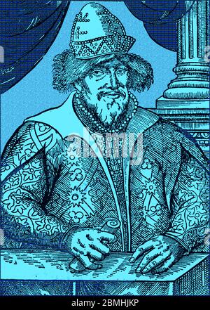A portrait of  Ivan  the Terrible( Ivan IV Vasilyevich),  who as Ivan IV of Russia became Tsar at the age of 17. His fearsome reputation was well founded and though intelligent and devout, he was also subject to outbreaks of  paranoia with  rages, and episodic outbreaks of mental instability that increased as he grew older. Stock Photo