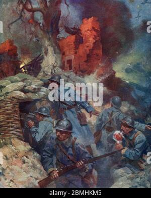 Premiere guerre mondiale : 'la bataille de Verdun dans la Meuse, 1916, les soldats de l'armee francaise dans les tranchees' (WWI : battle of Verdun (M Stock Photo