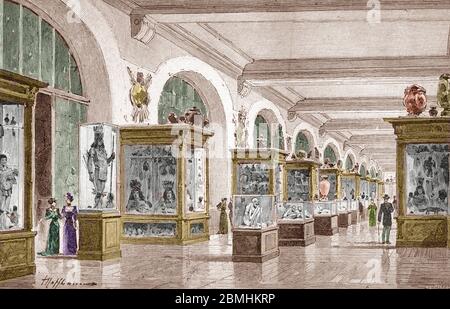 'Visiteurs dans la galerie americaine du musee d'ethnographie du Trocadero a Paris creee en 1878 (actuel palais de Chaillot)' (Visitors in the Ethnogr Stock Photo