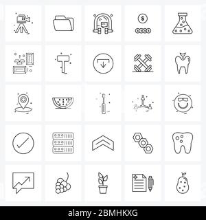 25 Universal Icons Pixel Perfect Symbols of research, flask, office, money, cash Vector Illustration Stock Vector