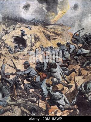 Premiere guerre mondiale : 'les troupes coloniales (regiment d'infanterie marocain, tirailleurs senegalais) prenant d'assaut le fort de Douaumont pres Stock Photo