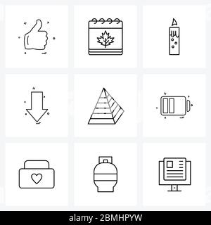 Isolated Symbols Set of 9 Simple Line Icons of geometry, direction, light, down, user interface Vector Illustration Stock Vector