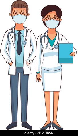 doctors couple using face masks Stock Vector