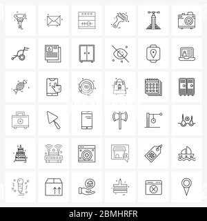 Universal Symbols of 36 Modern Line Icons of education, pencil, letter, painting, brush Vector Illustration Stock Vector