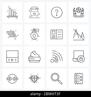 Universal Symbols of 16 Modern Line Icons of, direction, question, arrow, game Vector Illustration Stock Vector