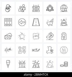 Universal Symbols of 25 Modern Line Icons of network, network, navigation, office, hierarchy Vector Illustration Stock Vector
