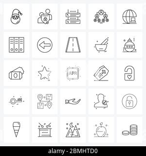 Universal Symbols of 25 Modern Line Icons of network, network, navigation, office, hierarchy Vector Illustration Stock Vector