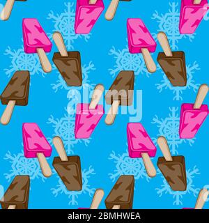 seamless pattern of vanilla and chocolate ice cream on a blue background. Vector image Stock Vector