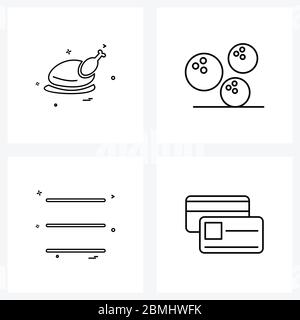 Isolated Symbols Set of 4 Simple Line Icons of chicken, main menu, food, park, Vector Illustration Stock Vector
