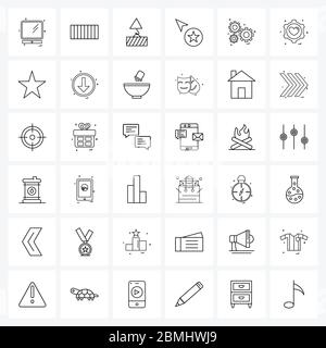 Pixel Perfect Set of 36 Vector Line Icons such as favorite, heart, arrow, heart, labor Vector Illustration Stock Vector