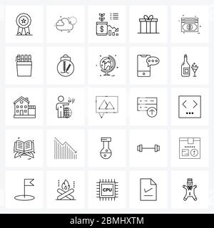 25 Universal Icons Pixel Perfect Symbols of dollar, money, banking, Christmas, box Vector Illustration Stock Vector