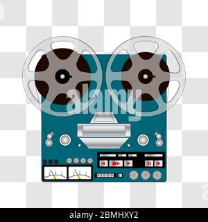 reel to reel tape recorder. vector illustration on a checkered background. Stock Vector