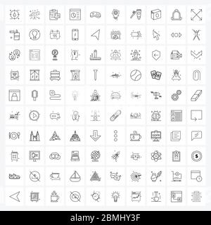 Isolated Symbols Set of 100 Simple Line Icons of food, web template, call, web page, web Vector Illustration Stock Vector