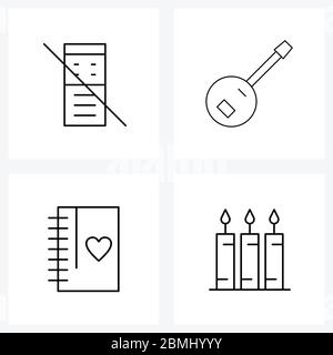 Set of 4 Universal Line Icons of device, love, disable, desert, valentine Vector Illustration Stock Vector