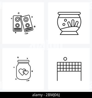 Set of 4 Universal Line Icons of technology, seaweed, speaker, bubble, valentine Vector Illustration Stock Vector