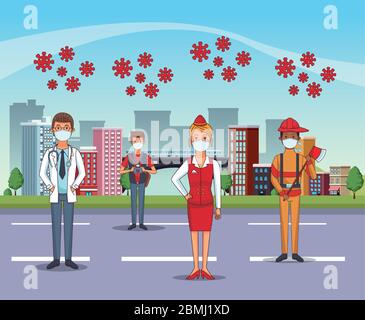 firefighter and receptionist using face masks Stock Vector Image & Art ...