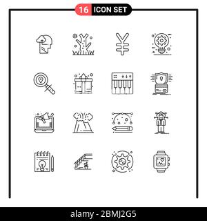 Pack of 16 creative Outlines of search, map, finance, idea, creative Editable Vector Design Elements Stock Vector