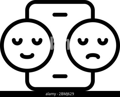 Smartphone and two smiles icon, outline style Stock Vector