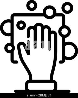 Hand and sponge icon, outline style Stock Vector