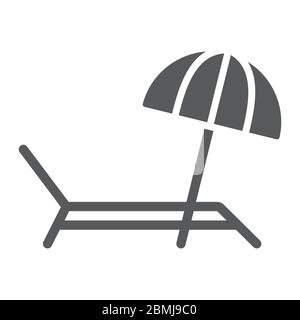 Umbrella and sun lounger glyph icon, summer and parasol, beach bed sign vector graphics, a solid icon on a white background, eps 10. Stock Vector