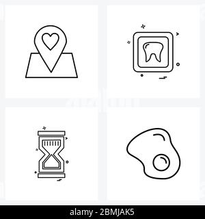 Set of 4 Universal Line Icons of map, waiting, valentine, health, pointer Vector Illustration Stock Vector