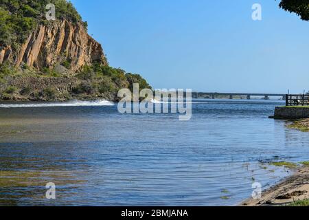 Keurbooms River Mouth near Plettenberg Bay is a popular place for camping on the Garden Route, South Africa Stock Photo