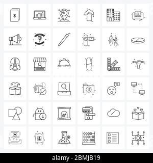 Universal Symbols of 36 Modern Line Icons of couch, tower, play, building, direction Vector Illustration Stock Vector