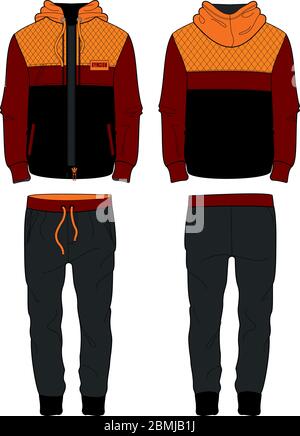 Man Sport Suit coat jacket zipper and joggers pants template Stock Vector