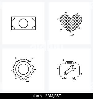 Set of 4 Universal Line Icons of cash, sun, saving, valentine, sunny Vector Illustration Stock Vector