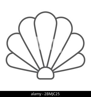 Shell thin line icon, ocean and beach, seashell sign vector graphics, a linear icon on a white background, eps 10. Stock Vector