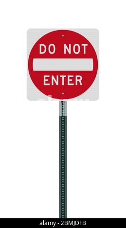 Vector illustration of the Do Not Enter road sign on metallic post Stock Vector