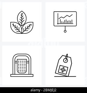 Pixel Perfect Set of 4 Vector Line Icons such as eco, trash bin, nature, graph, dustbin Vector Illustration Stock Vector