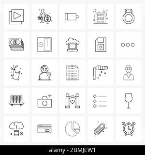 UI Set of 25 Basic Line Icons of sports, weight, battery, talkie, talkie Vector Illustration Stock Vector