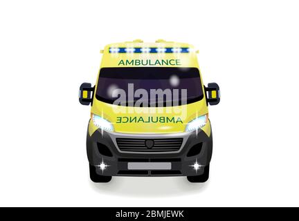 City ambulance with shadow. Varian UK. Front view from the point of view. Vector illustration Stock Vector
