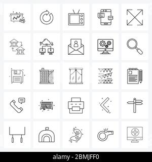 UI Set of 25 Basic Line Icons of zoom, mobile, right, smartphone, message Vector Illustration Stock Vector