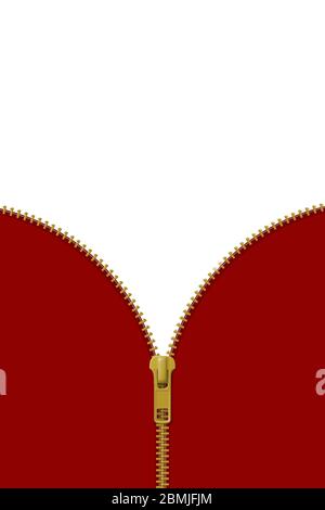 Zipper lock half open on red and white background Stock Vector