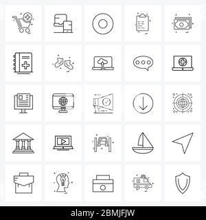 UI Set of 25 Basic Line Icons of money, cell, responsive, cells, stop Vector Illustration Stock Vector