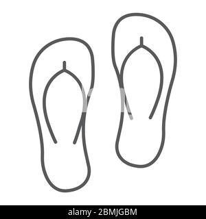 Flip flops thin line icon, summer and beach, footwear sign vector graphics, a linear icon on a white background, eps 10. Stock Vector