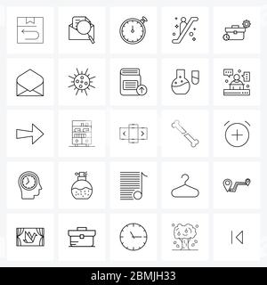 25 Universal Icons Pixel Perfect Symbols of stopwatch, gear, sports, toolbox, travel Vector Illustration Stock Vector