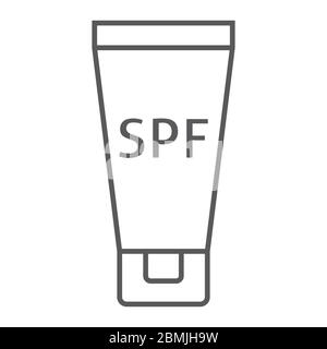 Sunscreen thin line icon, uv protection and beach, spf sign vector graphics, a linear icon on a white background, eps 10. Stock Vector