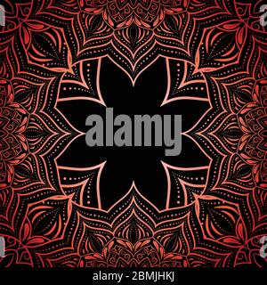 Red mandala pattern on black background. Stock Vector