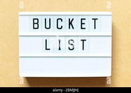 Lightbox with word bucket list on wood background Stock Photo
