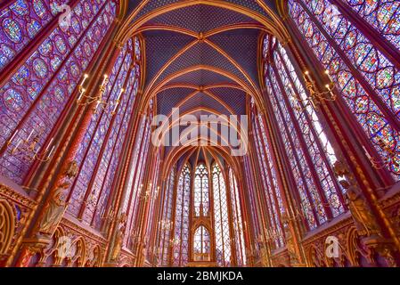 Stained-glass windows of Upper Chapel of Sainte-Chapelle in Paris, France Stock Photo