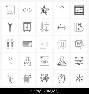 25 Universal Icons Pixel Perfect Symbols of settings, adjustment, view, upload, arrow Vector Illustration Stock Vector