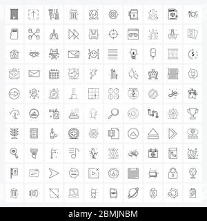 100 Interface Line Icon Set of modern symbols on menu, stars, crutches, earth, trash Vector Illustration Stock Vector
