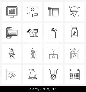 Set of 16 UI Icons and symbols for ui, web, jar, mobile, bucket Vector Illustration Stock Vector