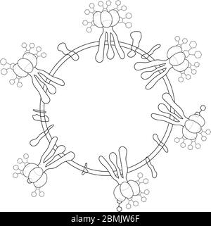 Coronavirus virion structure without color fill. 2019-nCoV, Covid-2019, Covid-19 Novel Coronavirus Bacteria. Isolated Vector. Stock Vector